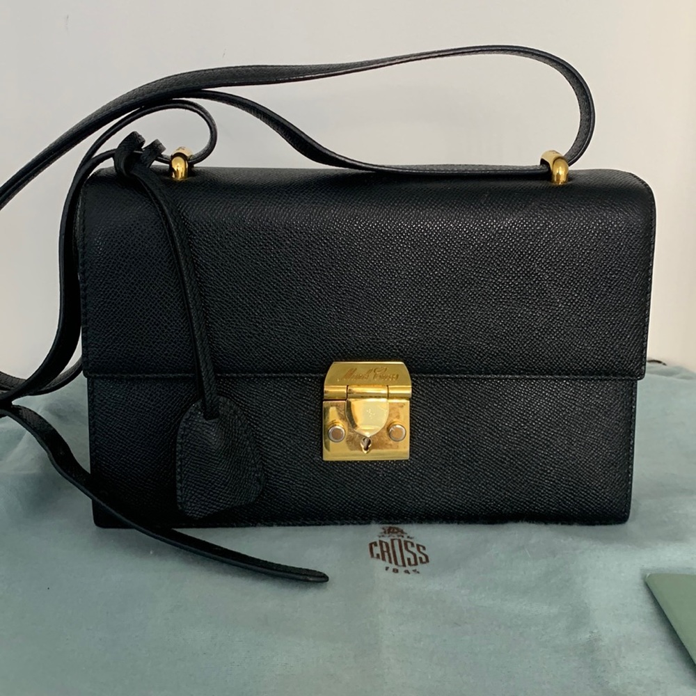 Mark Cross Downtown convertible crossbody / shoulder bag, black saffiano leather